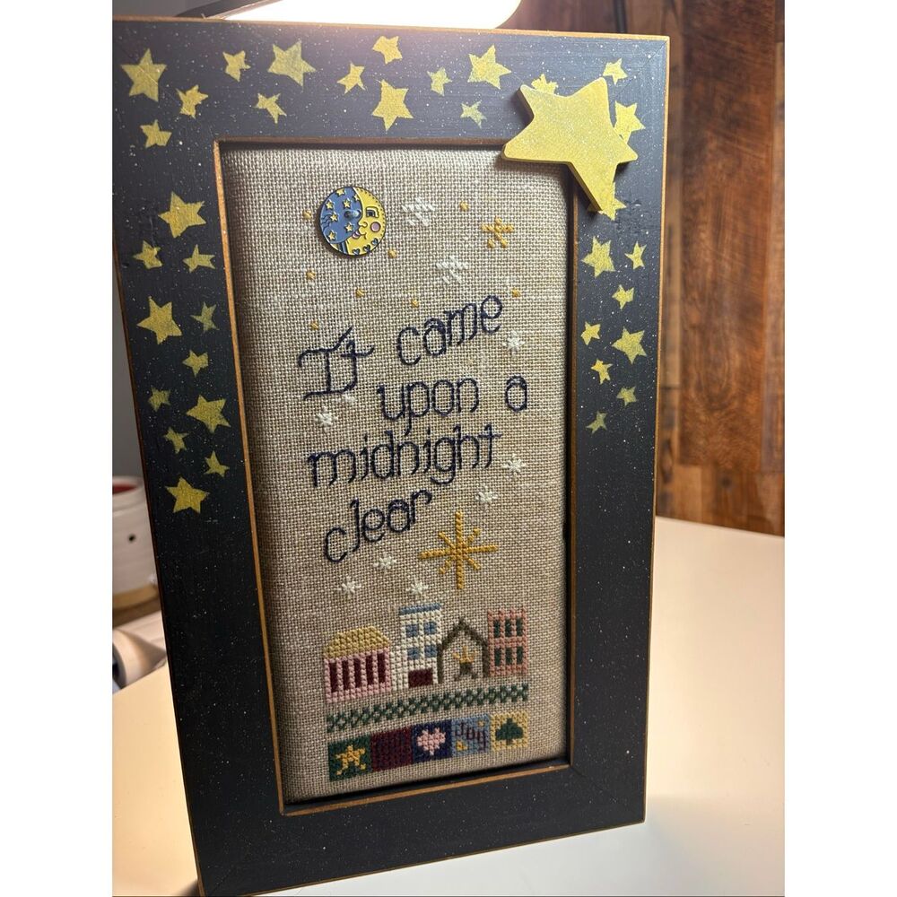 Framed Counted Cross Stitch I Came Upon A Midnight Clear Christmas Decor